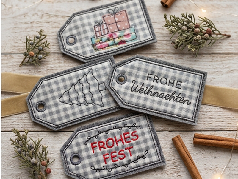 Weihnachtliche Geschenkeanhänger - ITH-Stickdatei
